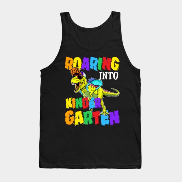 Roaring Into Kindergarten Dinosaur Back To School Tank Top by bunnierosoff21835